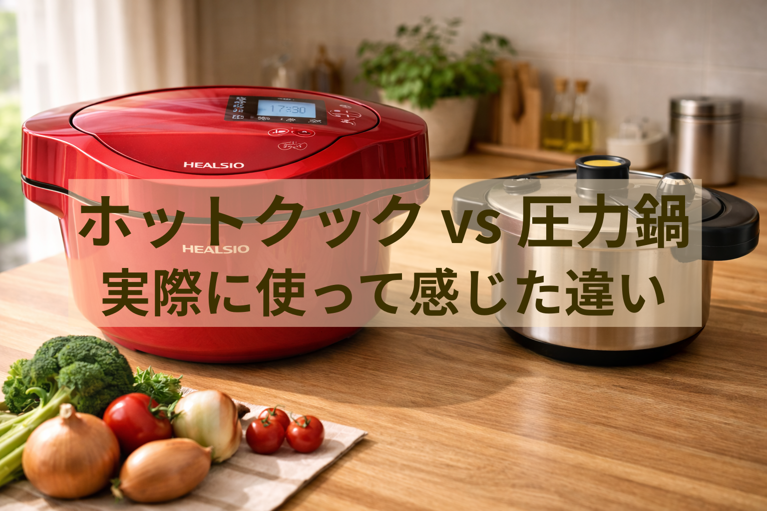 ホットクックと圧力鍋を比較しているイメージ