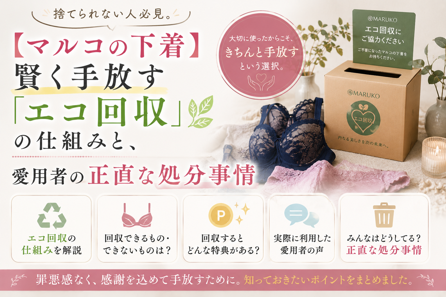 長年使ったマルコの下着を、罪悪感なく手放すためのエコ回収制度を紹介したアイキャッチ画像